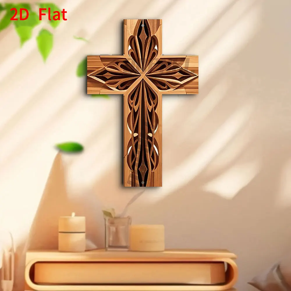 2D Retro Metal Christ Cross Wall Art Plaque, Religious Decoration for Home and Church, Ideal for Pastor Gift and Festival Decor