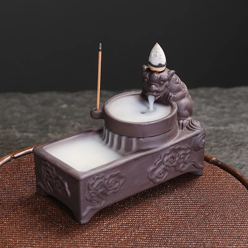 Purple Clay Pixiu Backflow Incense Burner Creative Stone Mill Antique Stone Mill Fortune Comes Backflow Incense Burner Ornament