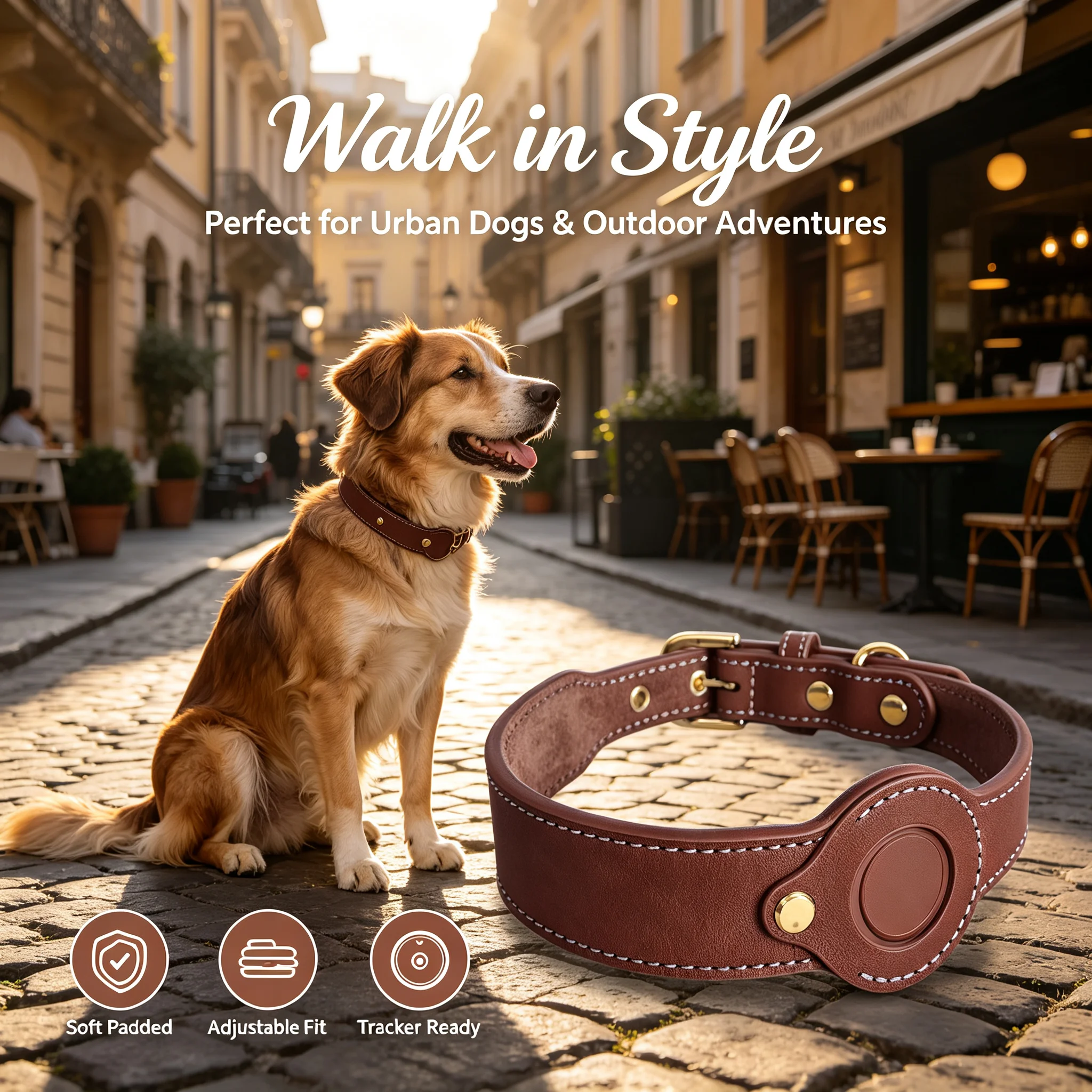 Leather Dog Collar for Apple AirTag Adjustable Pet Collar Puppy Neck Strap with Hidden Tracker Holder Anti Lost Dog Accessories