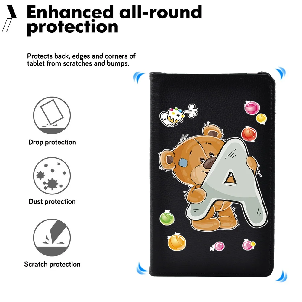 360 Degree Rotating Tablet Stand Case for Fire 7 5th Gen /Fire 7 7th Gen /Fire 7 9th Gen PU Leather Bear Letter Pattern Cover