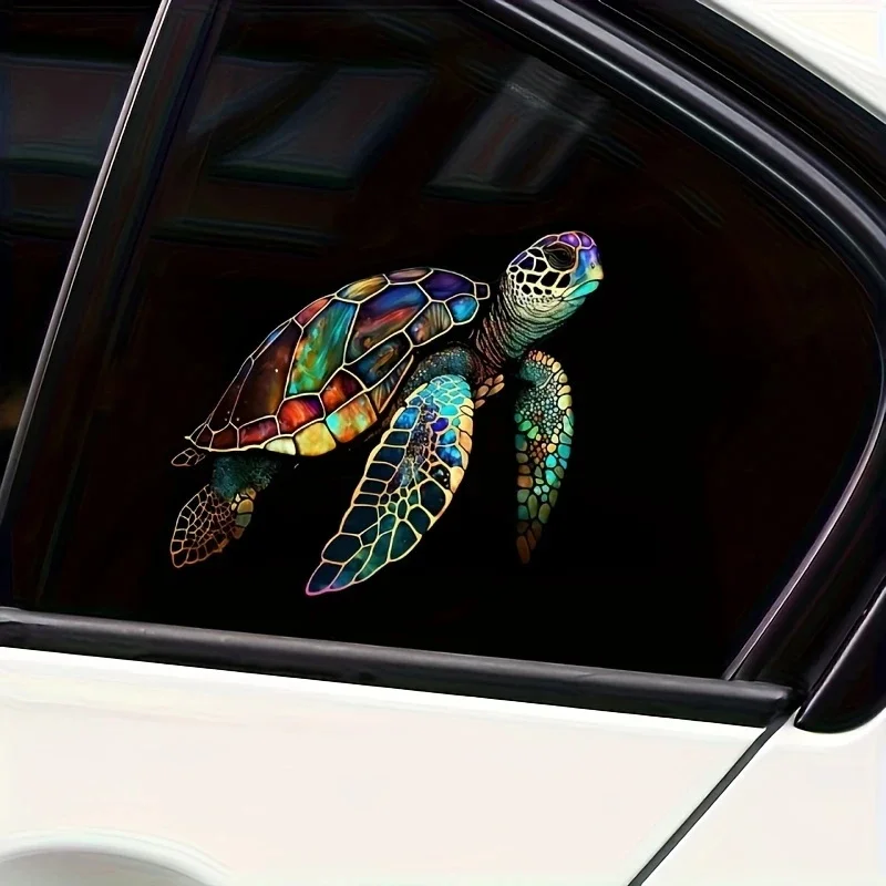 2D Effect Colorful Sea Turtle Car Sticker Funny Waterproof Vinyl Decal Exterior Decor Accessories for Auto Window Bumper Body