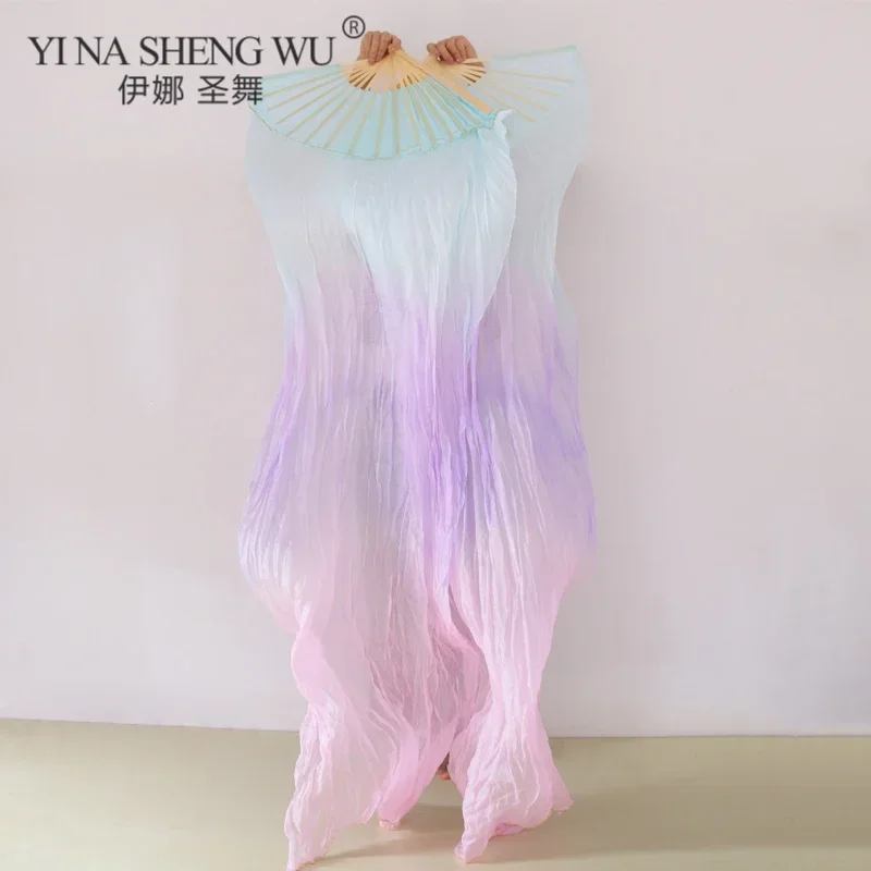 High Quality Silk Dance Fan 100% Real Silk Belly Dance Stage Performance Props Fans Hand-dyed Multiple Colors Silk Veils