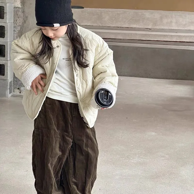Girls Autumn Winter Jacket New Fashion Older Kids Reversible Fleece Lined Thick Padded Coat Warm Outerwear