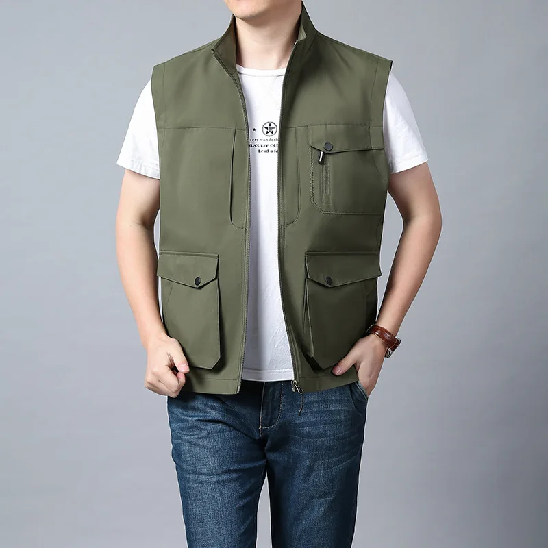 Spring Autumn Multi-Pocket Sleeveless Vest Men's Outdoor Casual Jacket