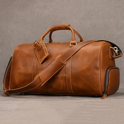 Sac de voyage en cuir de vachette véritable avec nom personnalisé pour hommes, sacs de week-end pour hommes, sacs à main en cuir de vachette véritable pour l'extérieur