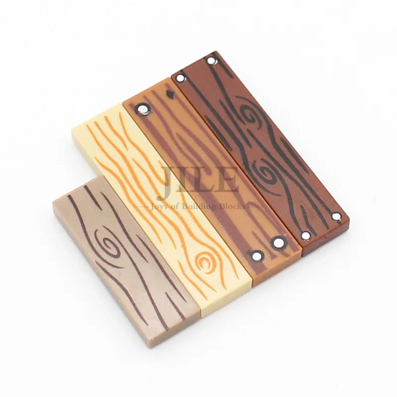 50pcs Moc Tile 1x4 1x3 Tablet with Wood Grain Danger Stripes Pattern DIY Building Blocks Bricks Compatible with 2431 63864