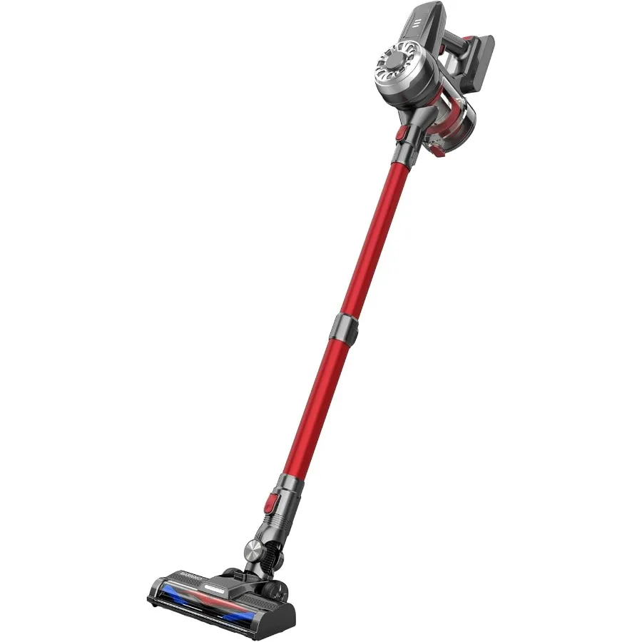 

Беспроводной пылесос, красный, время работы 45 минут, светодиодные фары, 2 скорости, телескопическая трубка с основной вакуумной щеткой, щелевой инструмент, пыль