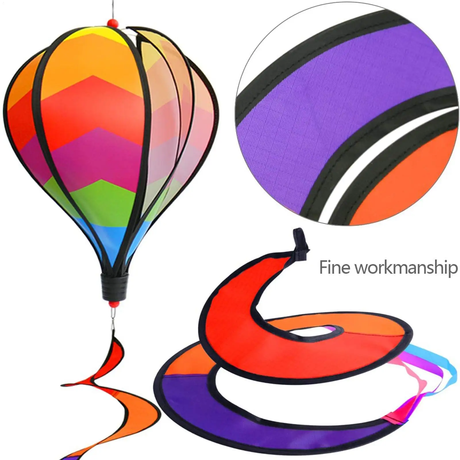 Rainbow Hanging Wind Twister Bird Deterrent Device Hot Air Balloon Wind Spinner Garden Outdoor Toy for Yards Holiday Party Decor