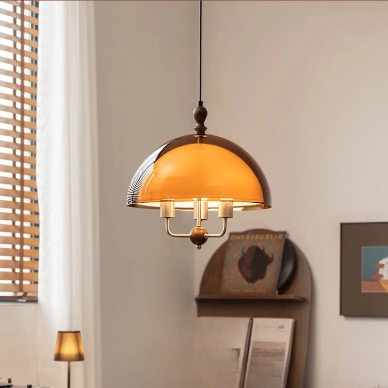 Mid Ancient Retro Orange Acrylic Pendant Lamps Designer Rotundity LED Hanging Lights Restaurant Kitchen Bedroom Study Chandelier