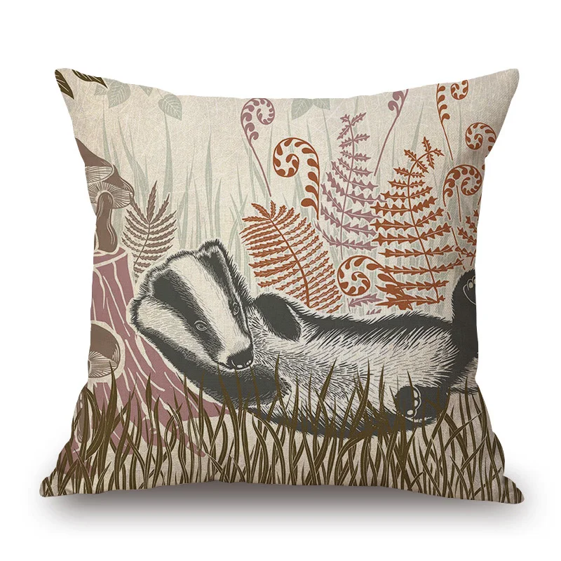European Country Badger Hedgehog Hare Fox Animals Painting Cushion Covers Pillow Case For Sofa