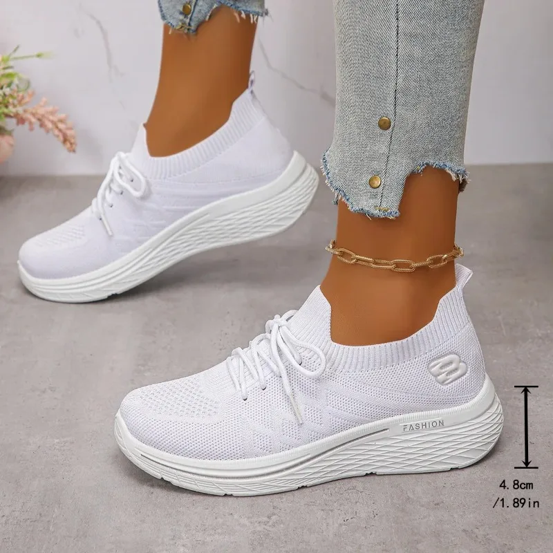 Women's Breathable Knitting Wedge Sneakers Thick Sole Slip On Casual Sneakers Woman Comfortable Soft Sole Casual Sports Shoes