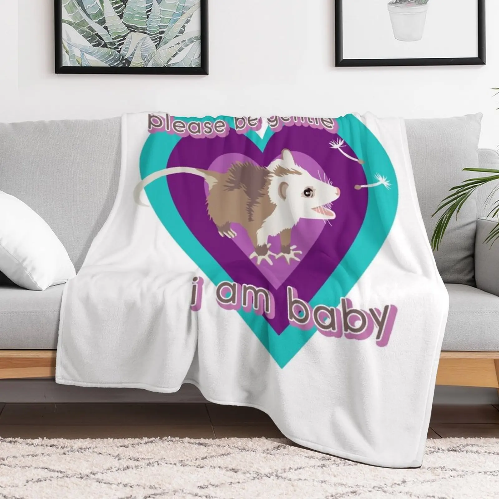 New Please Be Gentle - I Am Baby - Possum Print Throw Blanket Bed Comforter Warm Polar Blankets