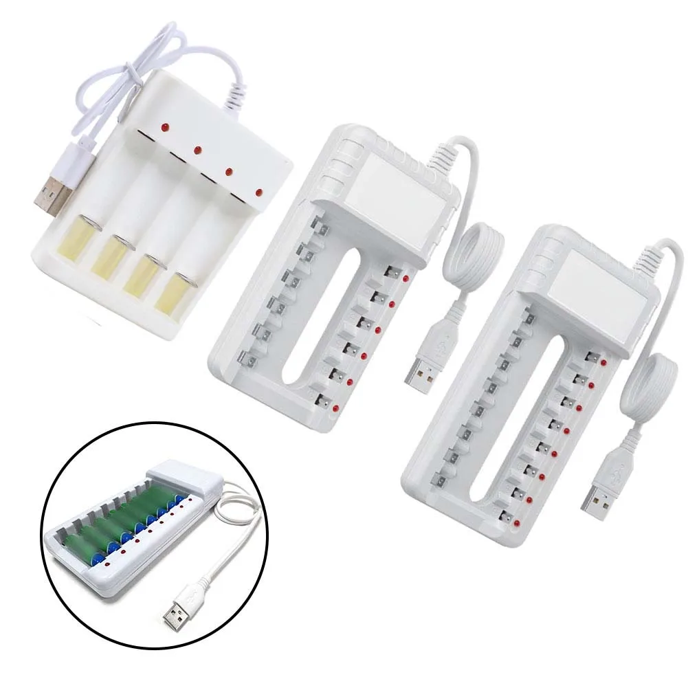 USB Charging Unit for Rechargeable AA and For AAA NiMH Batteries with 4 Slot 6 Slot or 8 Slot Options Short Circuit Protection