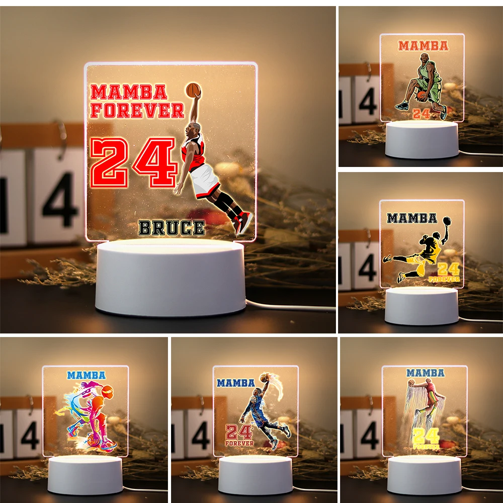 Hot Sale Custom Name Global Famous Basketball Club Player MAMBA 3D Arcylic LED Night Lights Lamp Birthday Gift Home Bedroom Deco