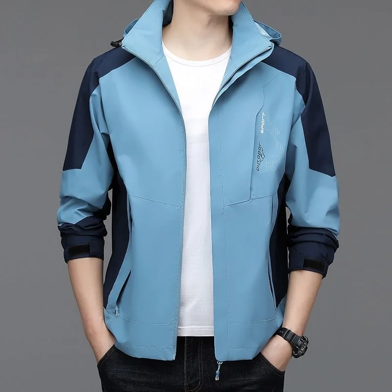 

Осень и весна, новая модная тенденция, спорт на открытом воздухе, ветрозащитная ветровка с капюшоном, мужская повседневная свободная куртка больших размеров высокого качества