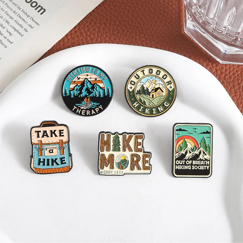 Brooch Pin Outdoor Hiking Theme Mountain Camping Style Durable Badge Metal Alloy Lightweight Colorful Accessory for Jacket