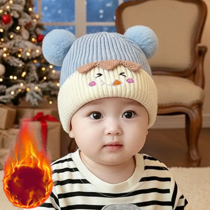 Warme gestrickte Baby-Weihnachtsmütze, Wintermütze für Kleinkinder, weiche, gemütliche Mütze, Gehörschutz, Urlaubszubehör für Kleinkinder im Freien