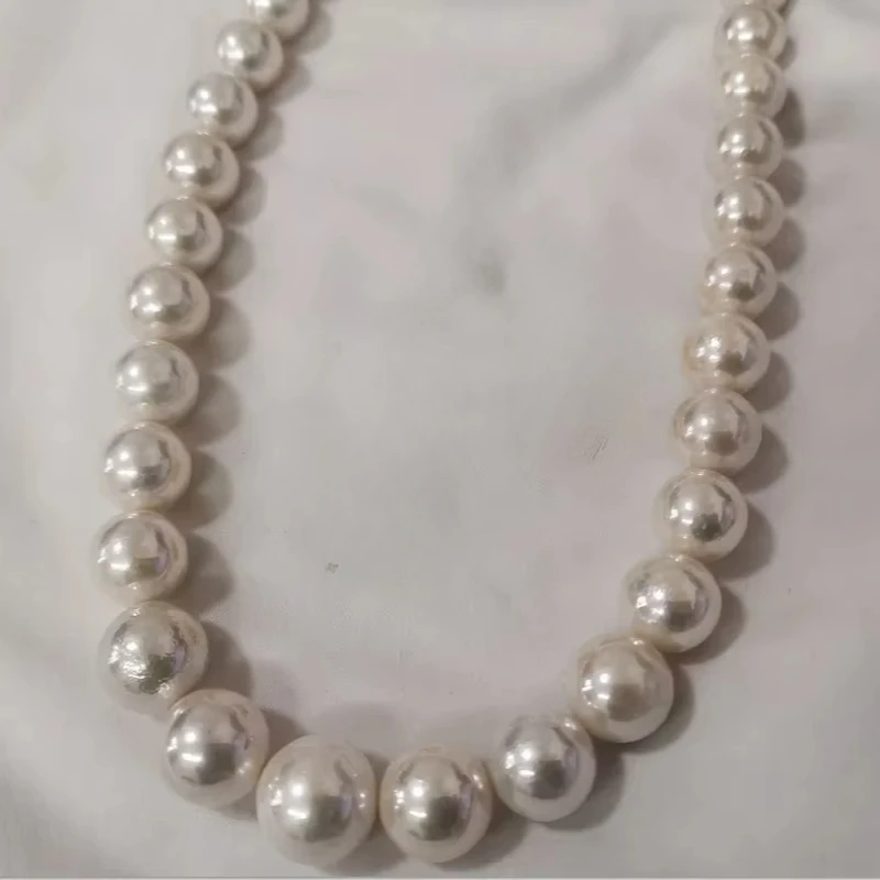 

Charming 17"13-16mm Genuine White Round Pearl Necklace for Women Wedding Party Gifts 925 Sterling Silver