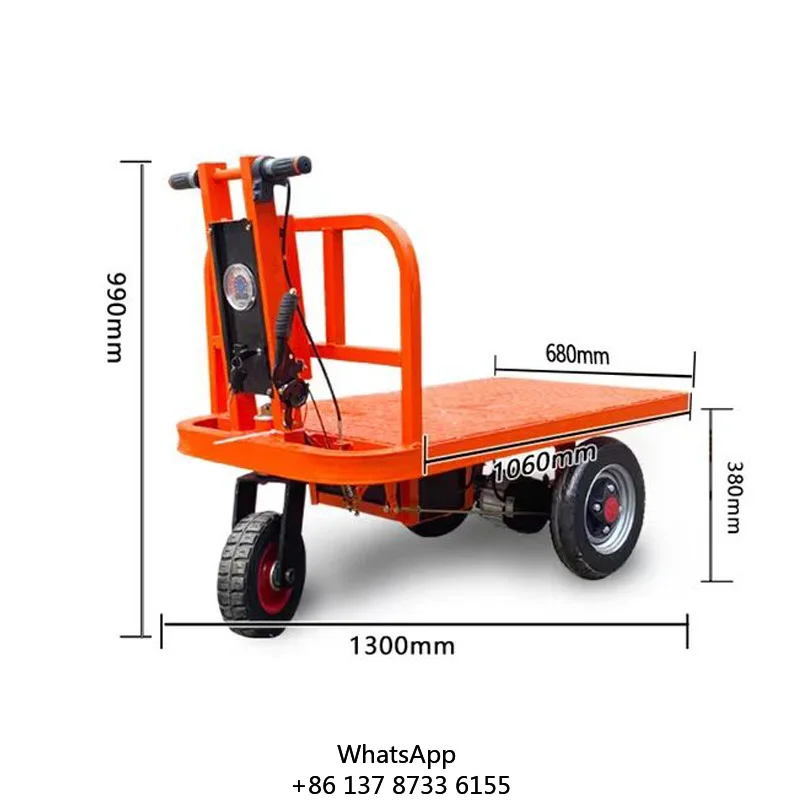 Construction Site Push Ash Cart Electric Flatbed Car Transport Construction Site Electric Trolley Battery Power