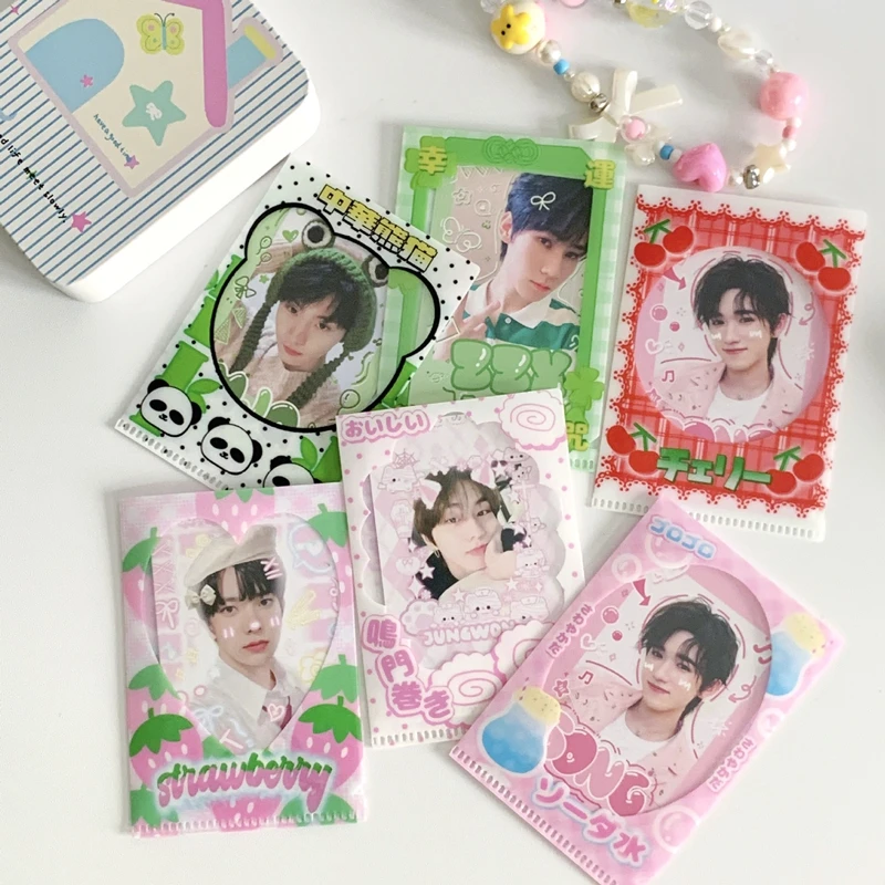 6Pcs/lot Cute Strawberry Panda Card Holder Korean Idol Card Protective Film Sleeves Photocard Collect Bag