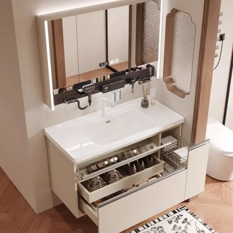 storage bathroom cabinet, rock slab combination drawer, pull basket, wash ceramic bathroom, integrated washbasin