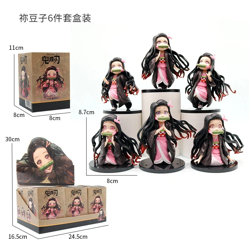 

6 шт./компл., аниме Demon Slayer Nezuko Q версия, экшн-фигурка, модель из ПВХ, статуя, игрушки, кукла, декор стола, коллекционные подарки в упаковке