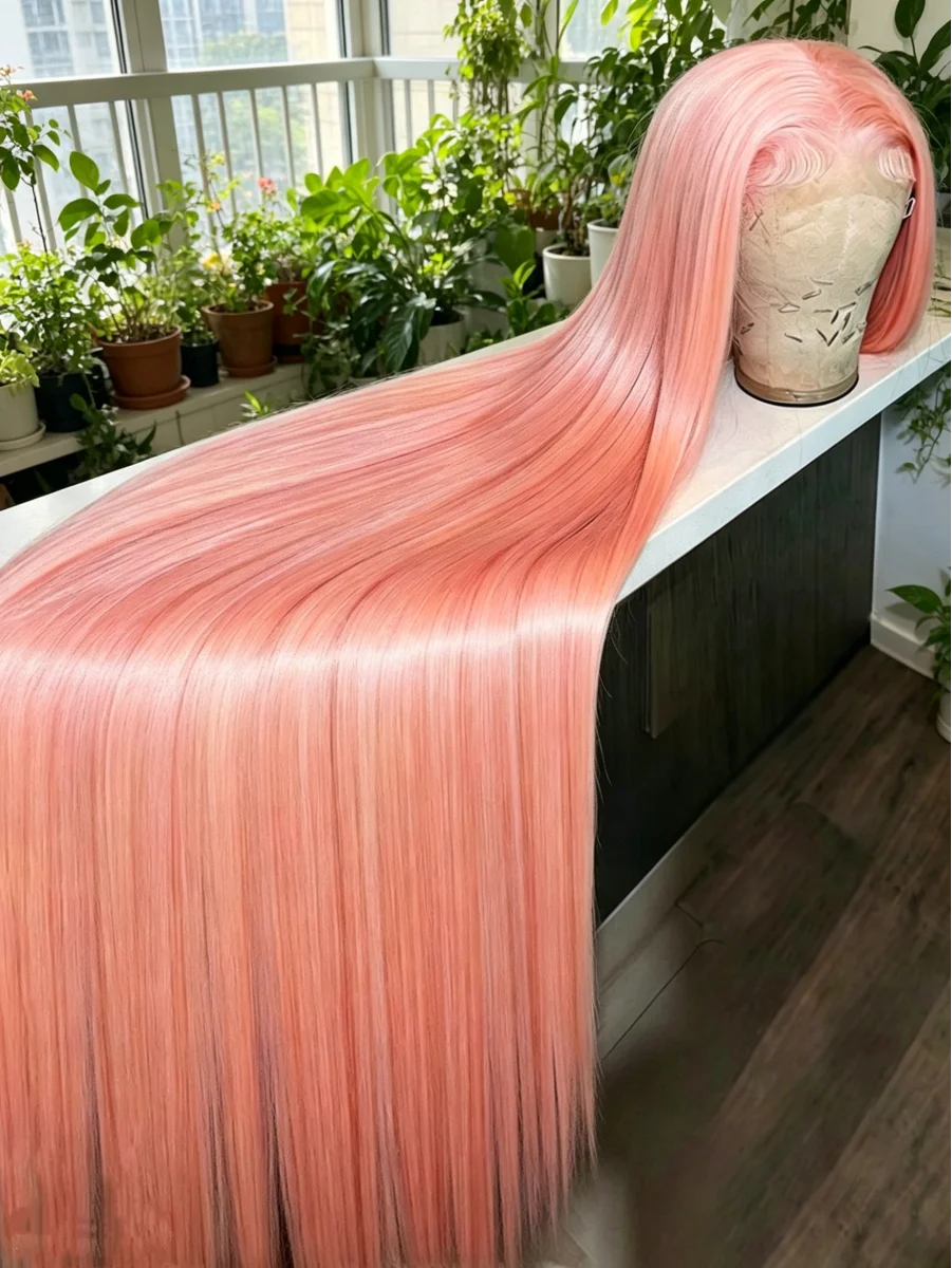 

Pink Wig 13X6 Hd Lace Frontal Wig Straight Human Hair Wigs 13X4 Human Hair Quality Peruvian Wigs Original 250 Density 30 32 Inch