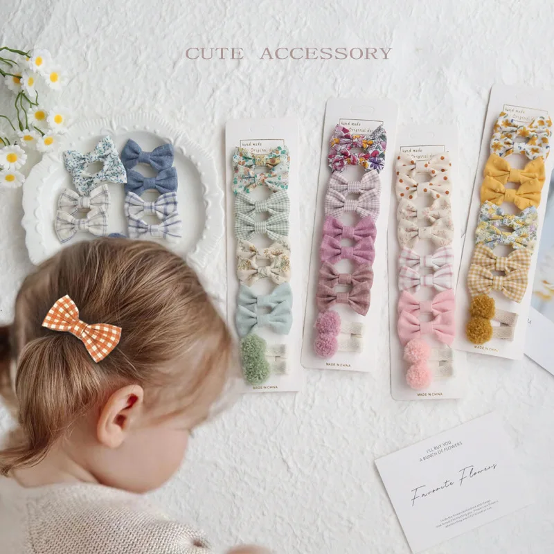 10pcs/1set  SetGirl's Headwear and Hair Accessories Rural Fresh Basic Bow Wrapping Cloth Safety Hair Clip