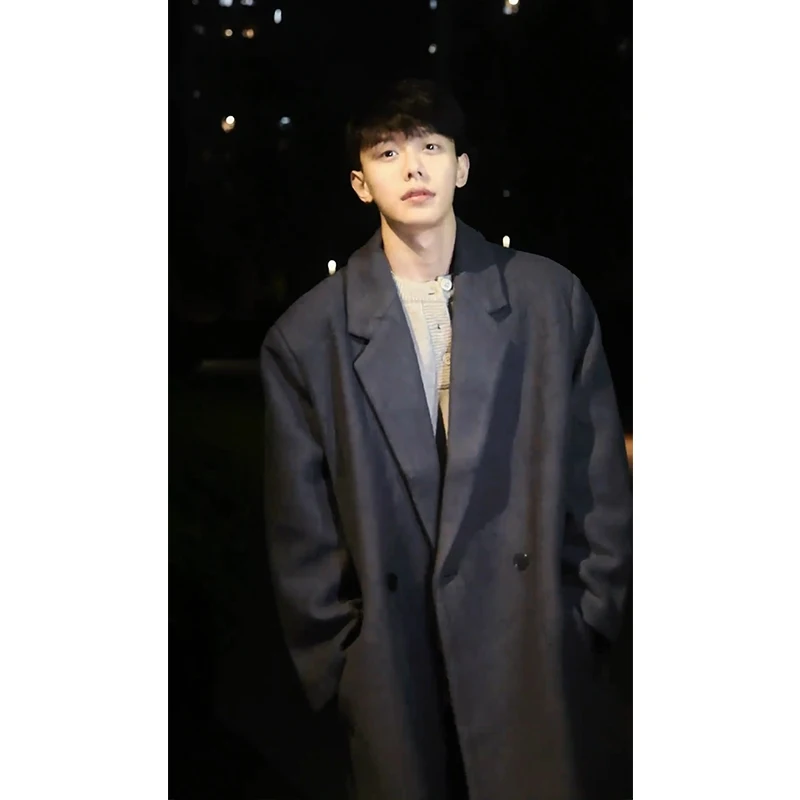 

Deep ey Men's Woolen Coat Medium Length Autumn Winter Briti Sle Casual High Quali Tweed Windbreaker Jaet