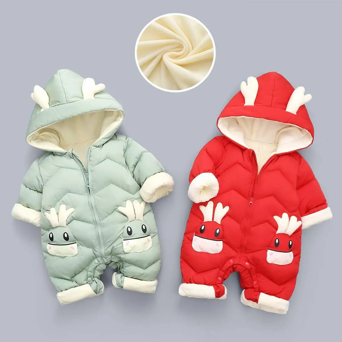 

Baby Romper Hooded Snowsuits Winter Cotton Jumpsuit Unisex Warm Outwear Clothes for Boys Girls Newborn 6-24 Months