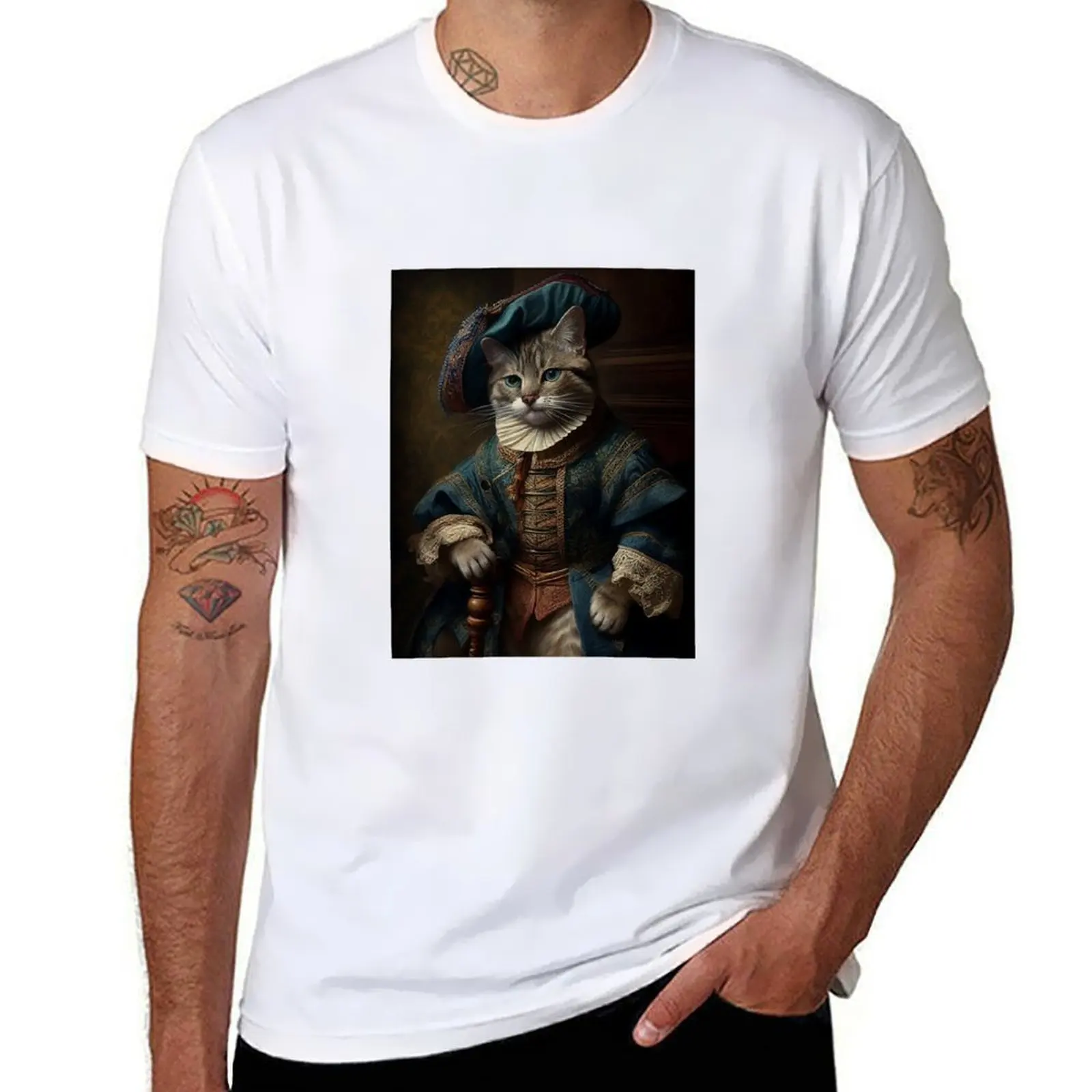 Victorian cat portrait 5 T-Shirt blue archive Luxury man mens graphic t-shirts big and tall