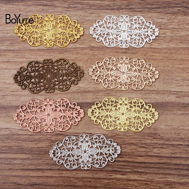 BoYuTe (30 Pieces/Lot) 28*56MM Metal Brass Filigree Plate Flower Findings Diy Handmade Jewelry Materials Wholesale