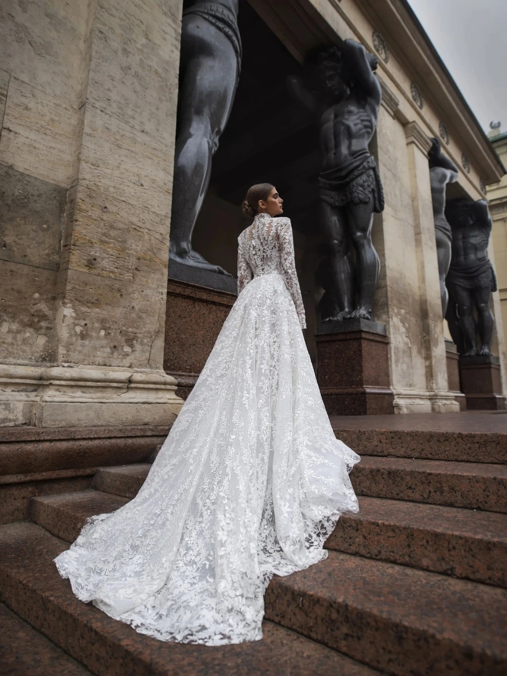 Vestido De novia modesto De manga larga con cuello alto, cuentas con lentejuelas, bata De novia con apliques elegantes, vestido De novia personalizado