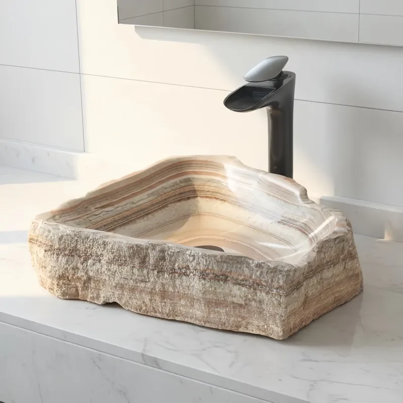 For Customized Special Shaped Marble Solid Surface Eco Friendly Modern Hotel Bathroom Wash Basin Stone Sink Agate Stone