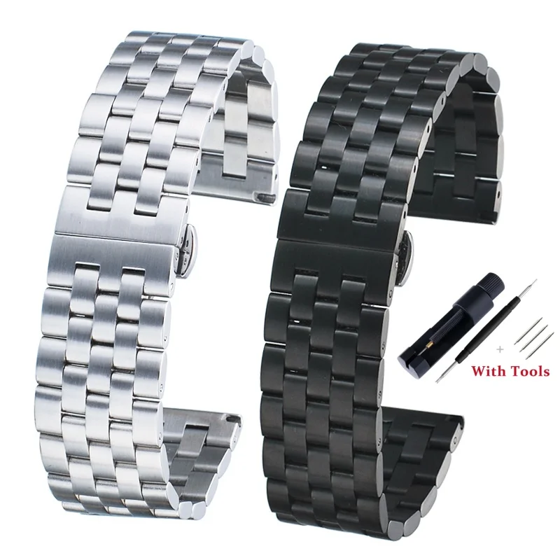 18 19 20 21 22 24 26mm Stainless Steel Watch Strap Replacement for Universal Waterproof Watch Bracelet Accessories with Tool