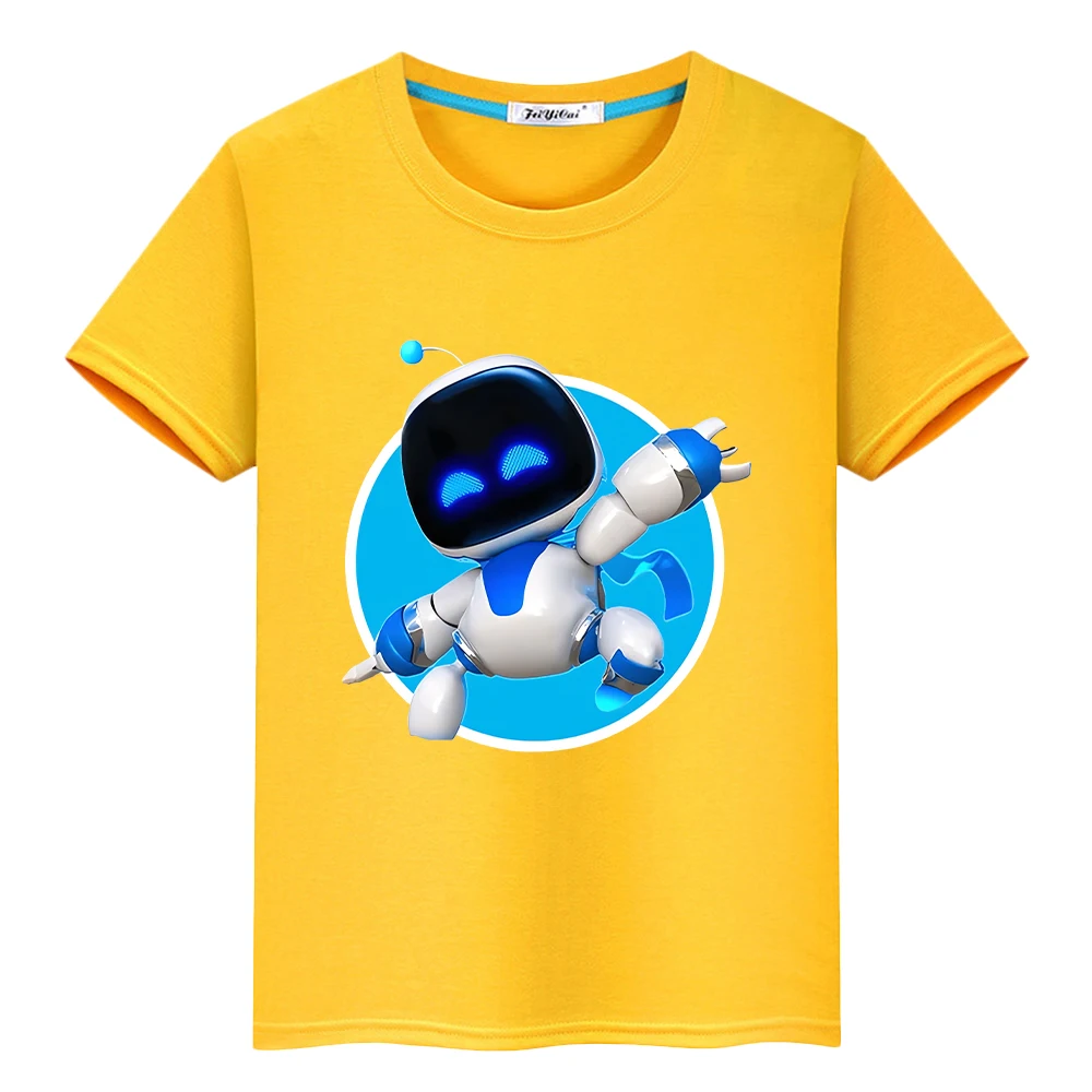 Game Astro Bot print t shirt for kids boy 10years 100%Cotton Kawaii Tops anime Short Cartoon t-shirt y2k one piece girls clothes