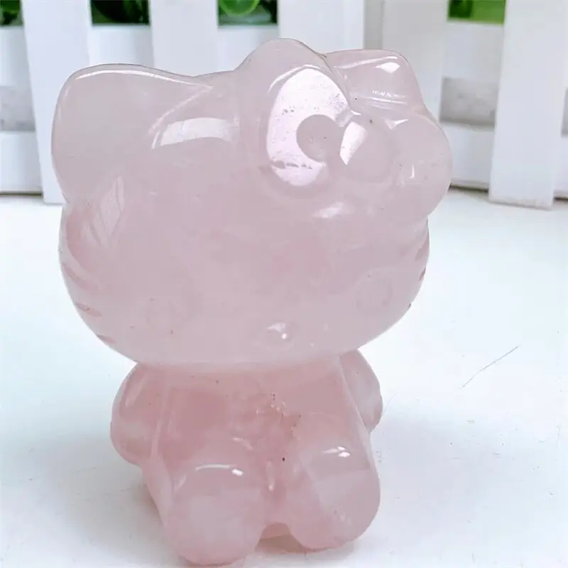 

Natural Rose Quartz Cartoon KT Cat Crystal Carved Healing Cute Animal Crafts Christmas Children Gift For Home Decor 1pcs