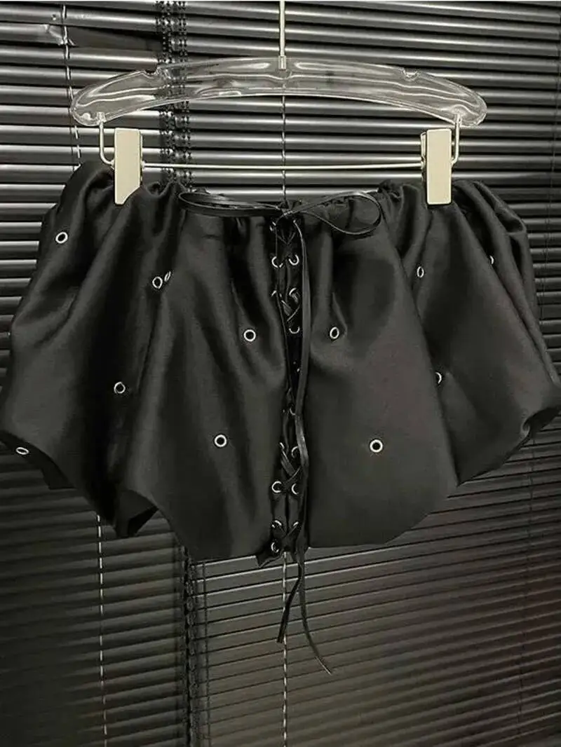 

Fashion Women's Solid Color Bandage A-line High Waist Skirt 2025 Summer New Trendy Hole Design Skirts Female Trendy TB02