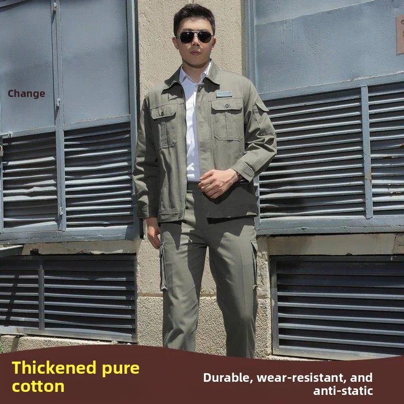 

Thiened Cotton Workwear Set Spring Autumn Welding Labor Protection Long Sve Work orms for Men And Women
