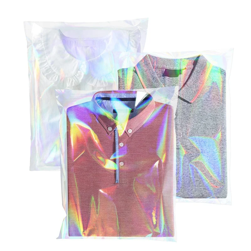 Customized product、Custom Iridescent Holographic Resealable Self Seal Food Clothes Plastic Cello Packaging Cellophane Bags