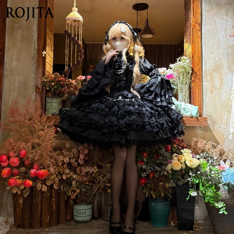 Vestido preto outono novo estilo casamento pesado artesanato vestido de princesa 2025 vestido de bolo em camadas feminino y2k vestidos cor hortelã jsk