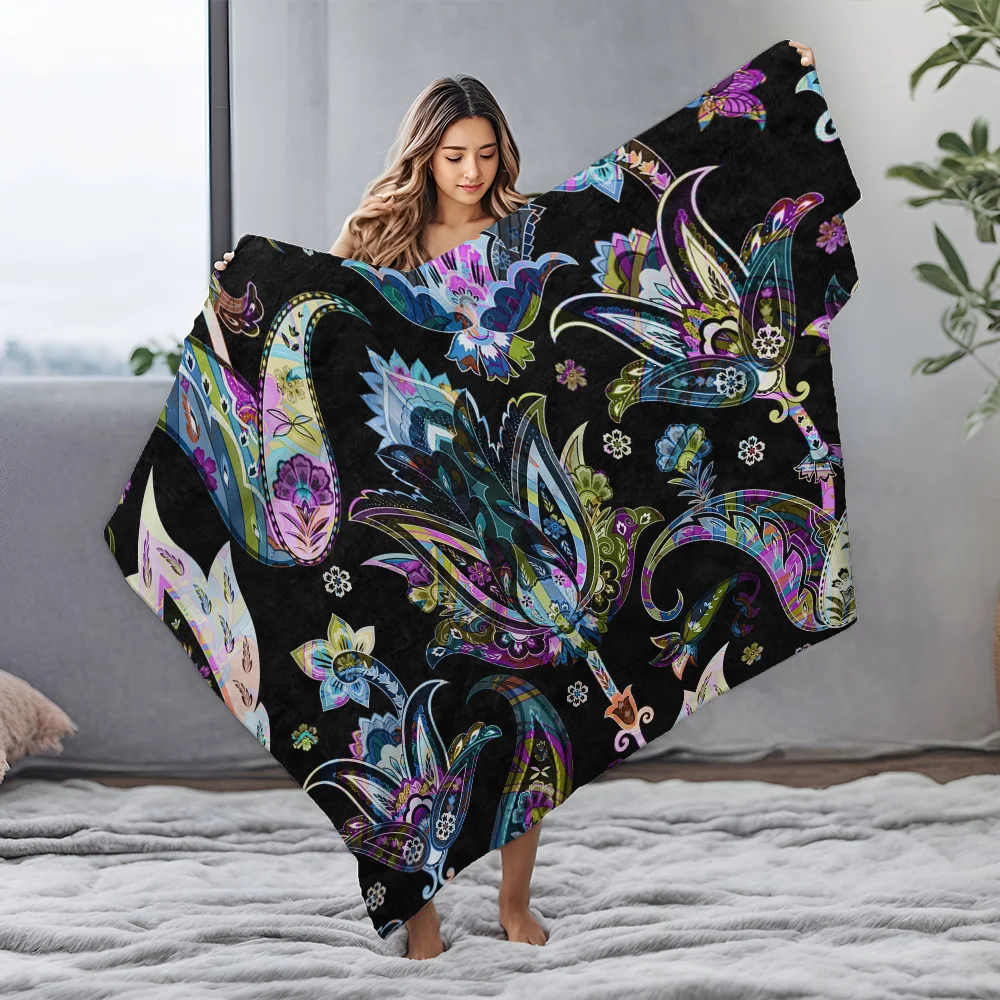 نابضة بالحياة بيزلي الأزهار طباعة بطانية رمي غطاء أريكة السرير الزخرفية الملونة نمط العرقية رمي بطانية