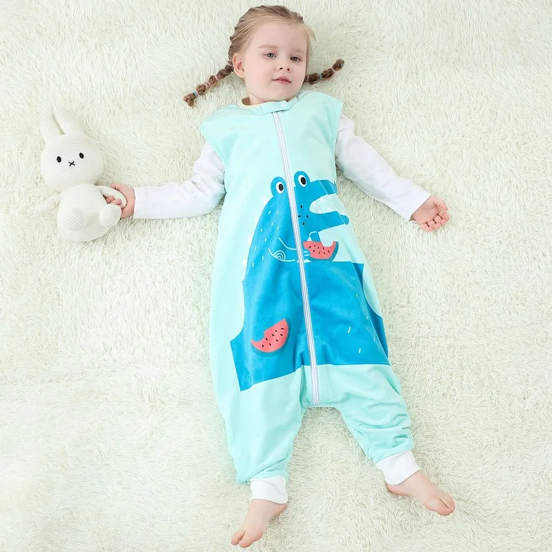 Saco de dormir sem mangas dos desenhos animados para crianças, pijamas unissex, impressão com pés, mochila, pijamas para meninas e meninos, 1-6T