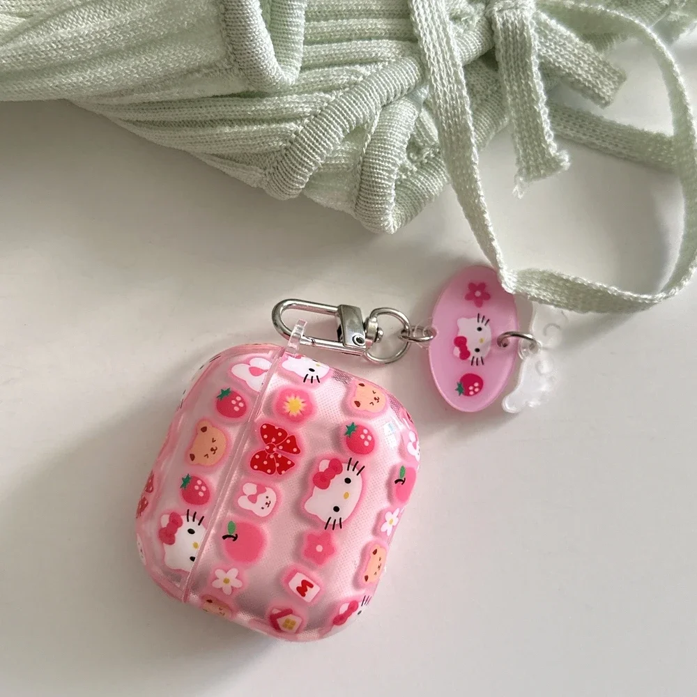 Niedliche Sanrio Hello Kitty Kopfhörerhülle für Airpods 4 1 2 3 Pro 2, kabellose Bluetooth-Headset-Schutzhülle mit Anhänger
