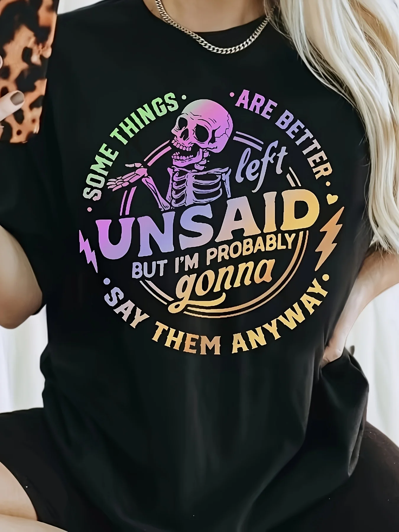 Camiseta con estampado de calavera para mujer, talla grande, algunas cosas son mejores izquierdas, diseño humorístico, pantalón corto informal de manga
