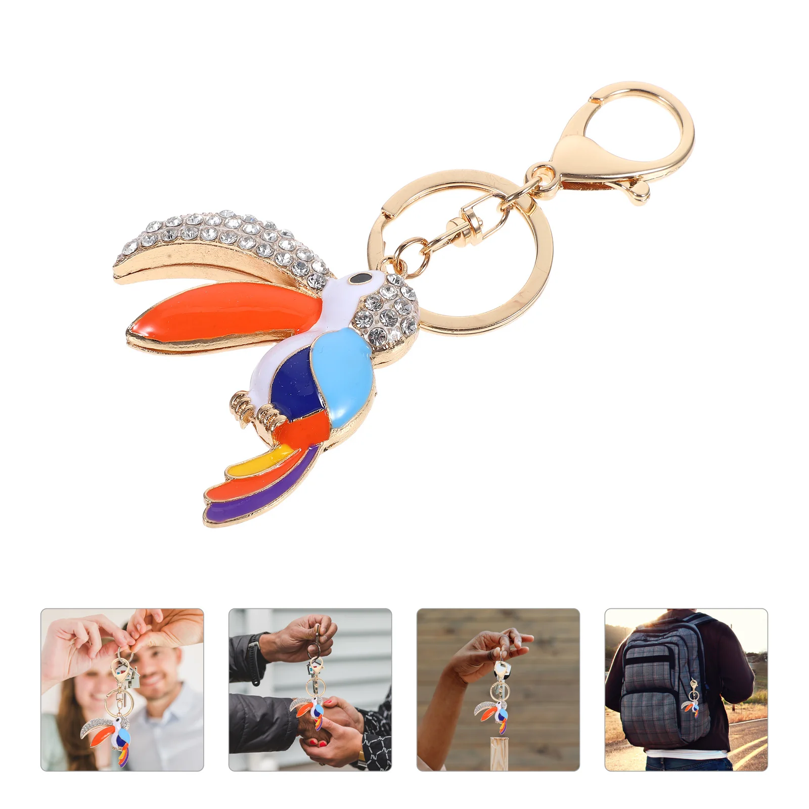 

Alloy Bird Keychain Rhinestone Inlaid Toucan Bag Charm Fashionable Sparkling Versatile Suitable Home Office Travel Party