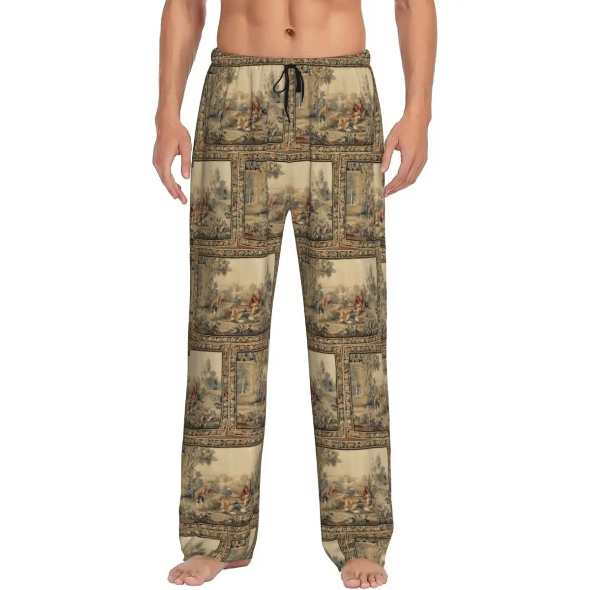 

Custom Aubusson Antique French Tapestry Print Pajama Pants Men Sleepwear Sleep Lounge Bottoms with Pockets