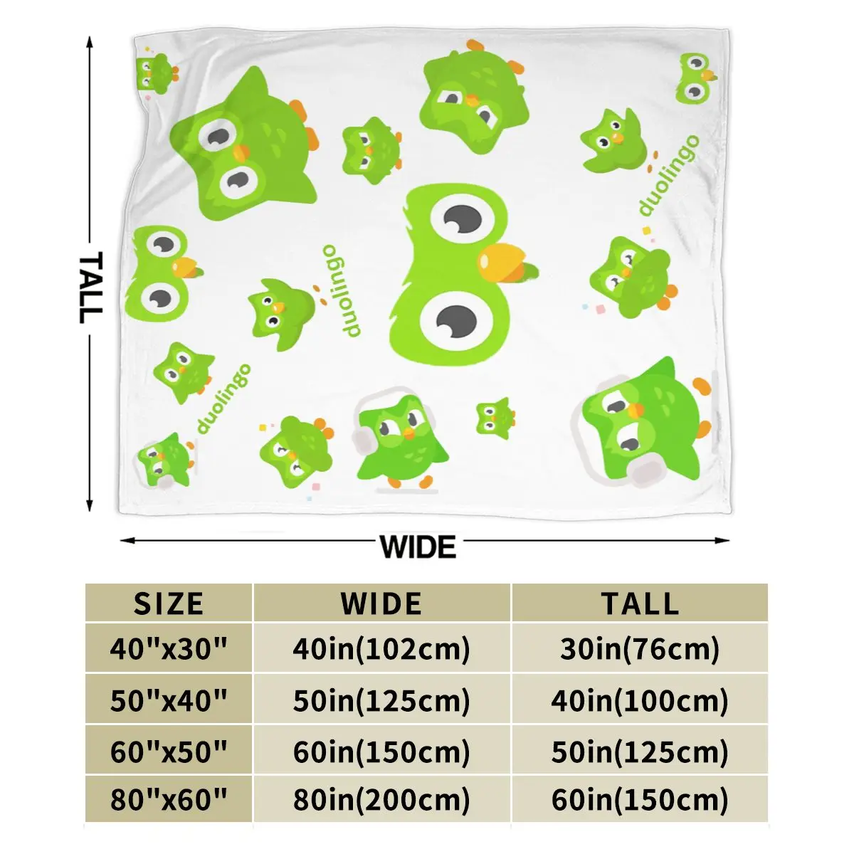 Duolingo Owl Duo Blanket Soft Warm Flannel Throw Blanket Bedding for Bed Living room Picnic Travel Home Couch