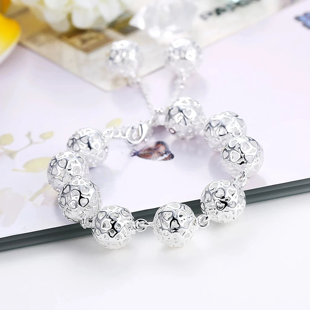 

Special Offer Pretty Hollow Heart Ball 925 Sterling Silver Bracelet for Woman Fashion Brands Wedding Party Jewelry Gifts