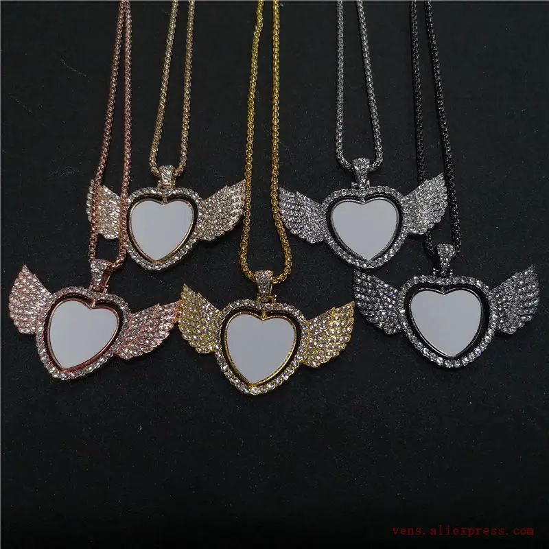 sublimation blank heart wings necklaces pendants hot transfer printing blank consumables two sided pritnting 20pieces/lot